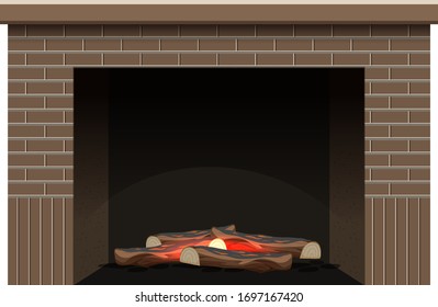 Fireplace with little fire inside on white background illustration