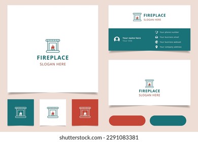 Fireplace logo design with editable slogan. Branding book and business card template.