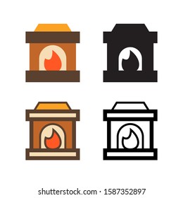 Fireplace logo icon design in four style. Line, Glyph, Flat and Color Line style