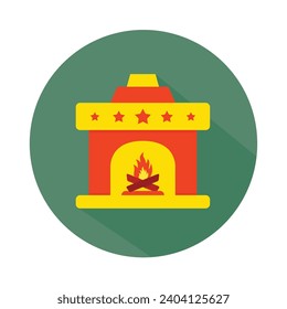 Fireplace Long Shadows Icon Vector Illustration Isolated on Transparent Background. Use for Xmas, Decoration, Greeting Card Etc.