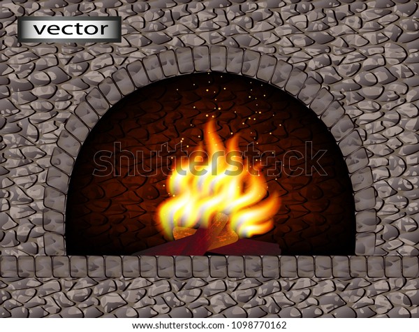 Fireplace Made Rough Dark Natural Stone Interiors Stock Image