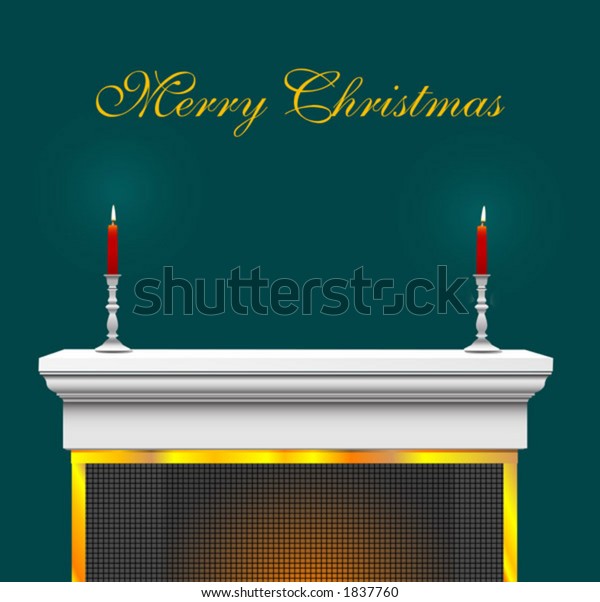 Fireplace Mantle Candles Candlesticks Christmas Background Stock
