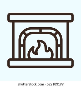 Fireplace Minimalistic Flat Line Outline Stroke Icon Pictogram Symbol Set 