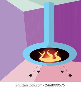 Fireplace in a modern style. Room with a fireplace. Vector graphics