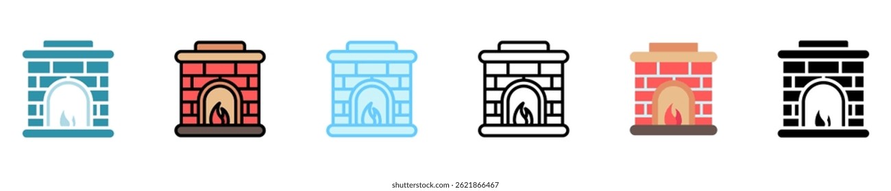 lareira multi estilo, mini ilustração ícone conjunto. use para conceito moderno, impressão, UI, kit UX, web e desenvolvimento de aplicativos. Vetor EPS 10, relacionado com o inverno, estação fria.