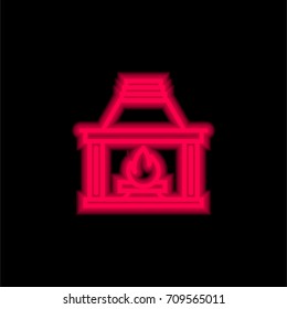 Fireplace red glowing neon ui ux icon. Glowing sign logo vector
