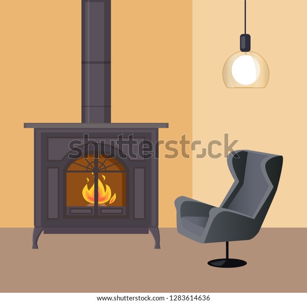 Fireplace Room Home Interior House Atmosphere Stock Vector