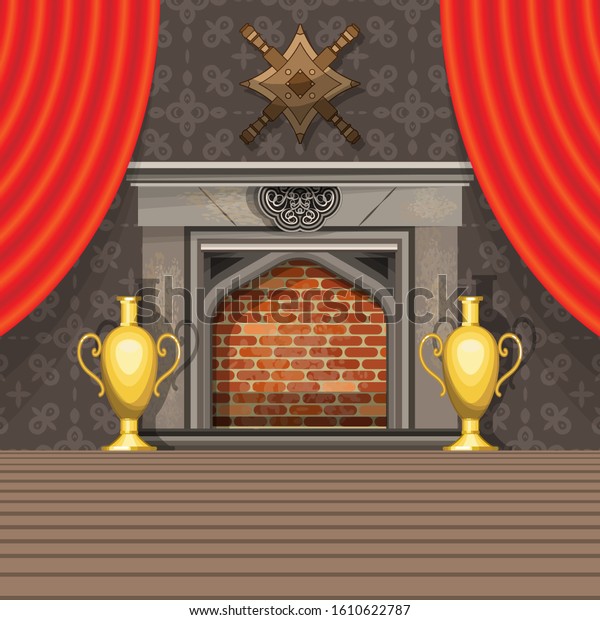 Fireplace Room Large Floor Vases Red Stock Vector Royalty Free