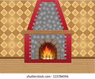 fireplace in the room vector illustration