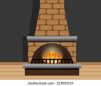 Fireplace In the Room Vector Illustration 