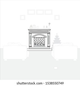 fireplace in room,chair line vector background