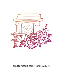 Fireplace Rose Flower with Vintage Home Design. Luxury Floral Frame Ornament Vector Style. Decoration Design Wreath Illustration.