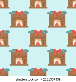 Fireplace Seamless Pattern. Christmas collection. Flat vector illustration