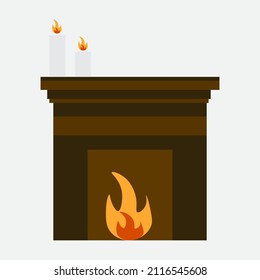 Fireplace sign. Candles icon. Home interior. Fire symbol. House decor. Isolated object. Vector illustration. Stock image.