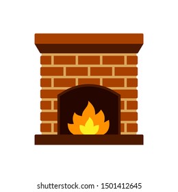 Fireplace single flat cartoon icon. Christmas fire sign. Xmas decor cozy home simple pictogram symbol. Closeup color vector illustration isolated on white. Graphic design element for card, print, logo