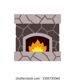 Fireplace single flat cartoon icon. Christmas fire sign. Xmas decor cozy home simple pictogram symbol. Closeup color vector illustration isolated on white. Graphic design element for card, print, logo