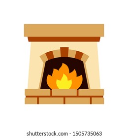 Fireplace single flat cartoon icon. Christmas fire sign. Xmas decor cozy home simple pictogram symbol. Closeup color vector illustration isolated on white. Graphic design element for card, print, logo