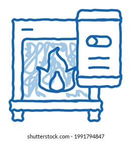 Fireplace Smartpone App Heating Equipment sketch icon vector. Hand drawn blue doodle line art isolated symbol illustration