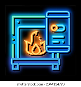 Fireplace Smartpone App Heating Equipment neon light sign vector. Glowing bright icon transparent symbol illustration