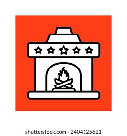 Fireplace Square Icon Vector Illustration. Christmas Icons. Use for Xmas, Decoration, Greeting Card Etc.