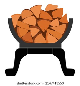 Fireplace stand full of chopped logs isolated on white background. Firewood stack. Vector