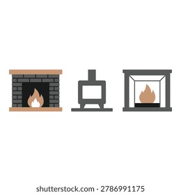 Fireplace stove heater with flames burning inside home heating systems icon