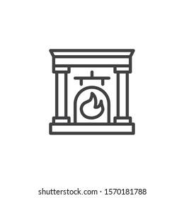 Fireplace for Thanksgiving line icon. linear style sign for mobile concept and web design. Brick fireplace outline vector icon. Symbol, logo illustration. Vector graphics