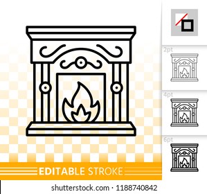 Fireplace thin line icon. Outline sign of christmas time. Open fire linear pictogram with different stroke width. Simple flame vector transparent symbol. Fireplace editable stroke icon without fill