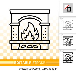 Fireplace thin line icon. Outline sign of mantelpiece. Fireside linear pictogram with different stroke width. Simple vector symbol on transparent background. Chimney editable stroke icon without fill