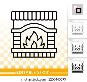 Fireplace thin line icon. Outline web christmas time sign. Open Fire linear pictogram with different stroke width. Flame simple vector transparent symbol. Fireside editable stroke icon without fill
