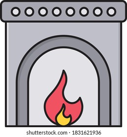 fireplace vector colour line icon 