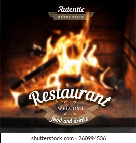 Fireplace vector editable blurred background. Typography label Lettering, 
