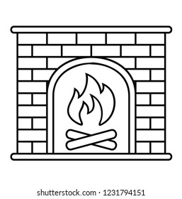 Fireplace. Vector flat outline icon illustration isolated on white background.