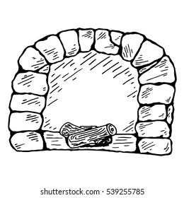 Fireplace. Vector of a home fireplace made of stone. Hand drawn fireplace with wood.