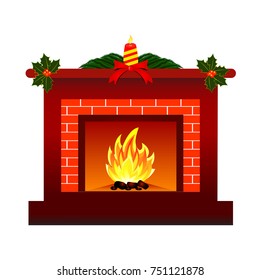 Fireplace. Vector icon. Christmas design.