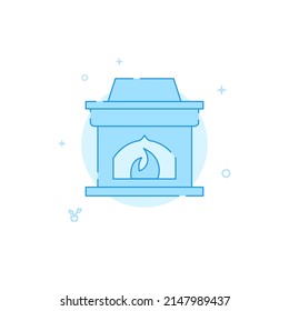 Fireplace vector icon. Flat illustration. Filled line style. Blue monochrome design. Editable stroke. Adjust line weight.