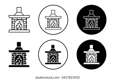 fireplace vector icon set collection. Fireplace Outline flat Icon.