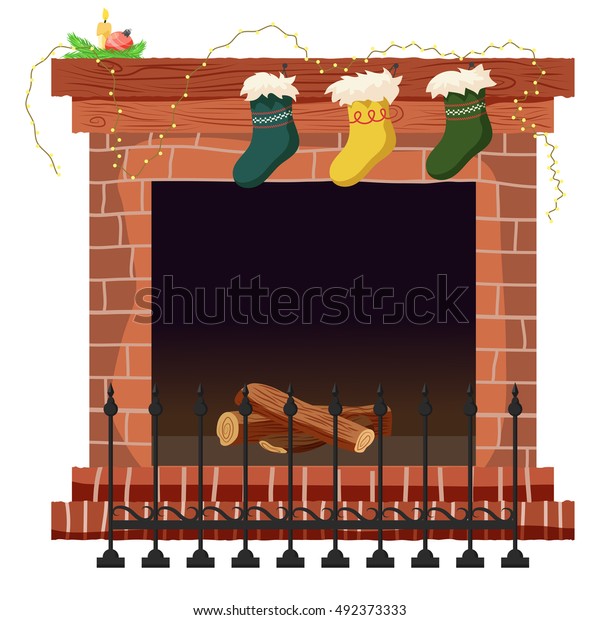 Download Fireplace Vector Illustration Christmas Fireplace Isolated Stock Vector Royalty Free 492373333 PSD Mockup Templates