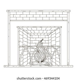 Fireplace. Vector illustration. Doodles. Hand draw.