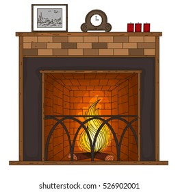 Fireplace. Vector illustration. Doodles. Hand draw.