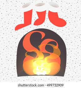 Fireplace. Vector illustration.Christmas card banner. Happy winter holidays