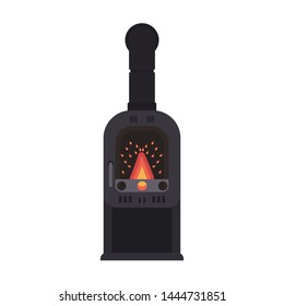 Fireplace vector interior illustration. Cartoon fire flame living room indoor. Warm burn classic style furniture. Old bonfire design home