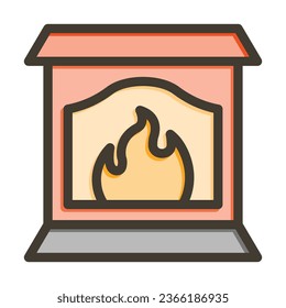 Fireplace Vector Thick Line Filled Colors Icon For Personal And Commercial Use.
