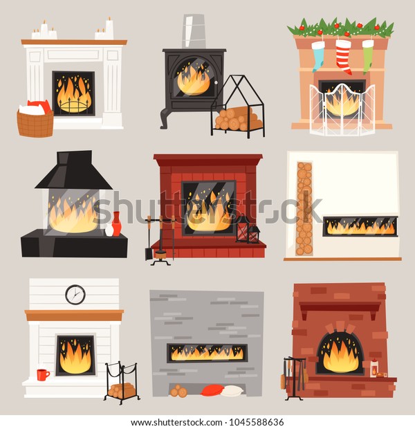 Fireplace Vector Warm Fire Place Interior Interiors Stock Image