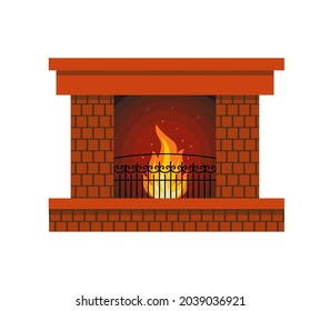 Fireplace. Winter holiday decoration isolated on white background. Vector flat style illustration. eps 10