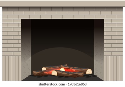 Fireplace with wooden fire inside  illustration
