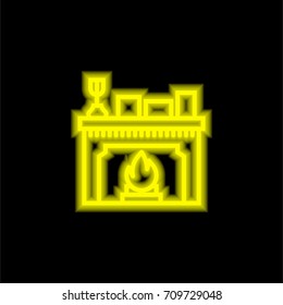 Fireplace yellow glowing neon ui ux icon. Glowing sign logo vector