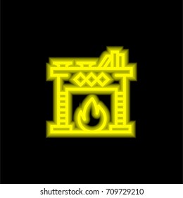 Fireplace yellow glowing neon ui ux icon. Glowing sign logo vector