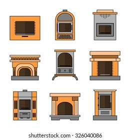 Fireplaces, Flat Icons for Design