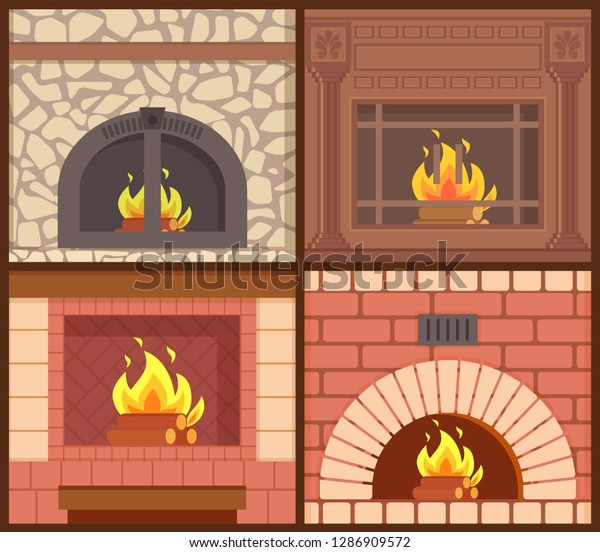 Fireplaces Made Wood Stone Heating Systems Stock Image Download Now